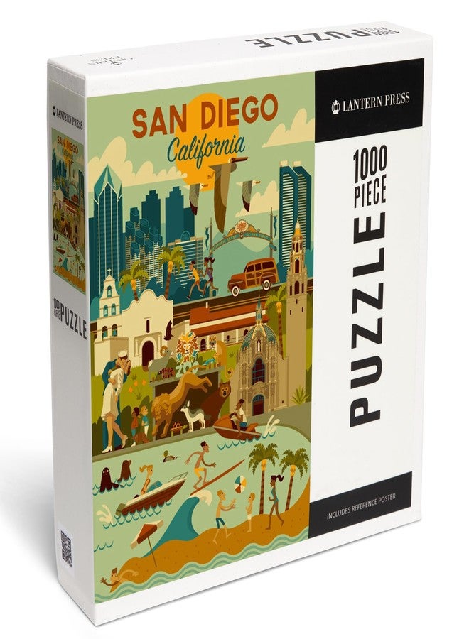 Lantern Press San Diego, California, Geometric, 1000 Piece Jigsaw Puzzle for Adults, Made in USA with Reference Poster - Image 1
